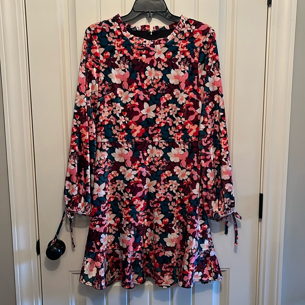 BCBGeneration Long Sleeve Floral Dress in Pink, Red, Navy